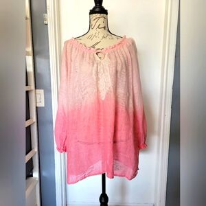 Chico's Ombre Pink 100% Linen Crochet Tunic Top‎ Blouse Size XL
